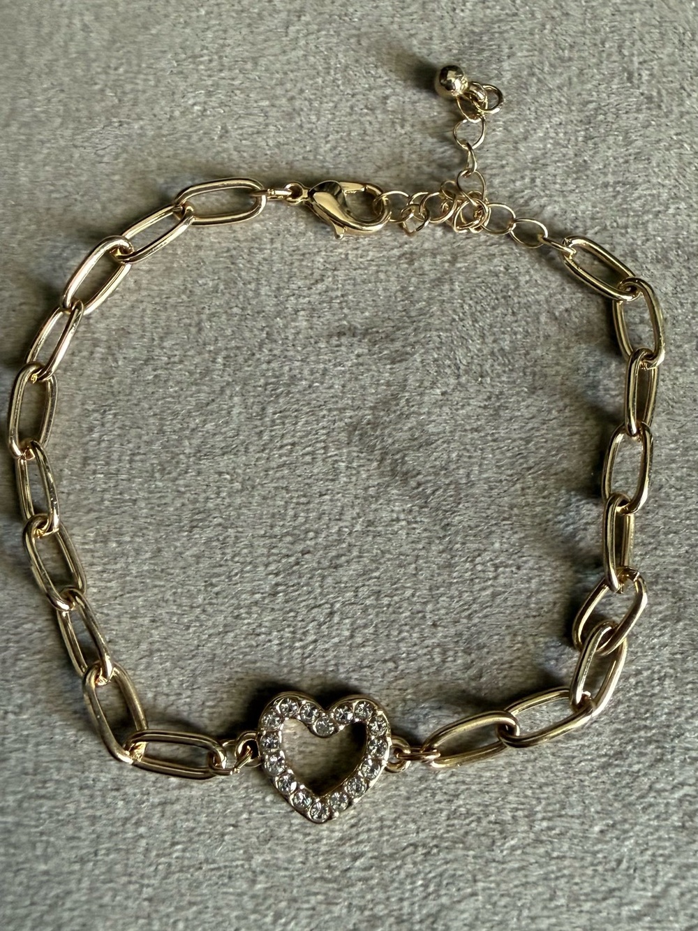 Gold Heart Link Bracelet with Crystal Accent